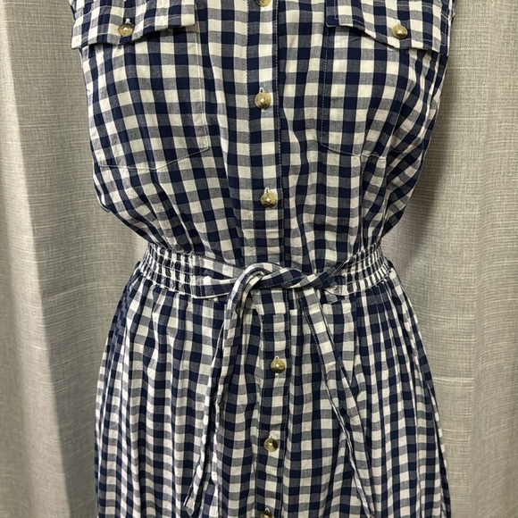 NWT Summer Vibes Dress-S-Cotton-Blue & White Gingham Print-Elastic Waist-Buttons - Picture 6 of 14